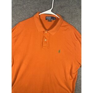 Polo Ralph Lauren Polo Shirt Mens XL Orange Soft Cotton Green‎ Pony